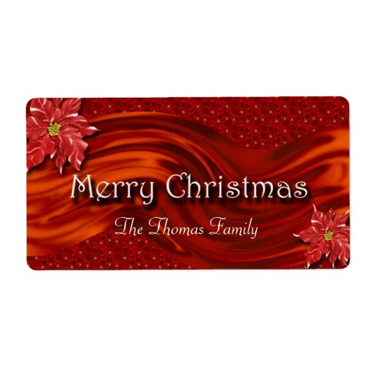 Étiquette de vin Poinsettia Ruban Rouge Joyeux Noë (Devant)
