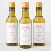 Étiquette de vin rose Bow Ribbon Frame Baptême (Bouteilles)