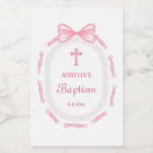 Étiquette de vin rose Bow Ribbon Frame Baptême (Étiquettes simples)