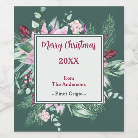Étiquette de vin rose et vert de Noël (Étiquettes simples)