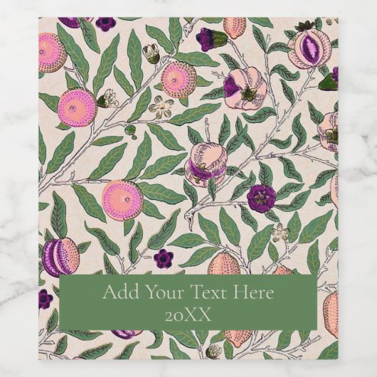 Étiquette DE VIN : WILLIAM MORRIS : POMEGRANATES (Étiquettes simples)