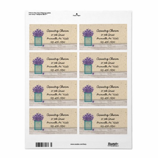 Étiquette de violettes de Mason bleu Jar (Feuille entière)