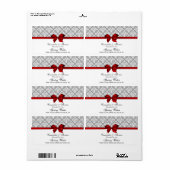 Étiquette d'eau gris foncé blanc damassé avec cabo (Feuille entière)