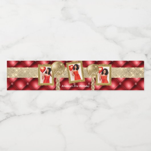 Étiquette d'eau rouge et or avec photos (Étiquettes simples)