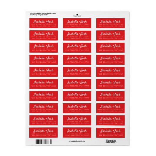 Étiquette Décontracté Script Bright Red Mariage Adresse de r (Feuille entière)