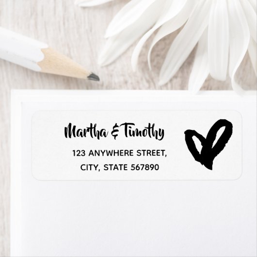 Étiquette Décontracté Script & Doodle Coeur | Noir (En situation)