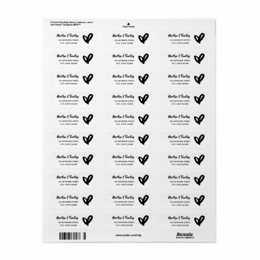 Étiquette Décontracté Script & Doodle Coeur | Noir (Feuille entière)