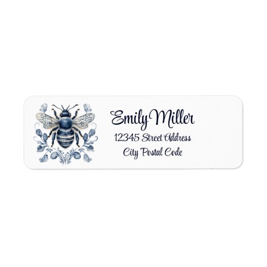 Étiquette Décor d'abeilles de style Delft bleu et blanc avec (Devant)