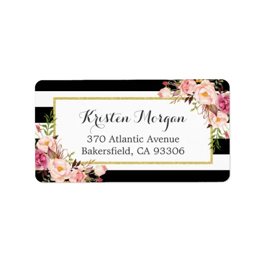 Étiquette Décor Floral Rose Noir (Devant)