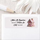 Étiquette Décor rose Maison Village en pain d'épices (En situation)