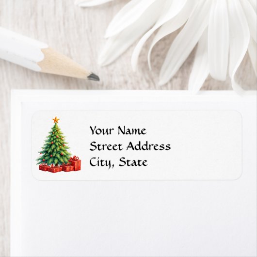 Étiquette Decorated Christmas Tree, (En situation)