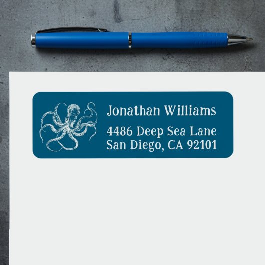 Étiquette Deep Sea Blue Octopus Return Address Labels