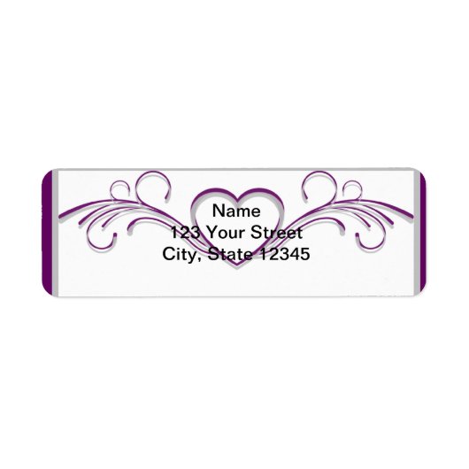 Étiquette Défilement du coeur mauve et argenté (Devant)