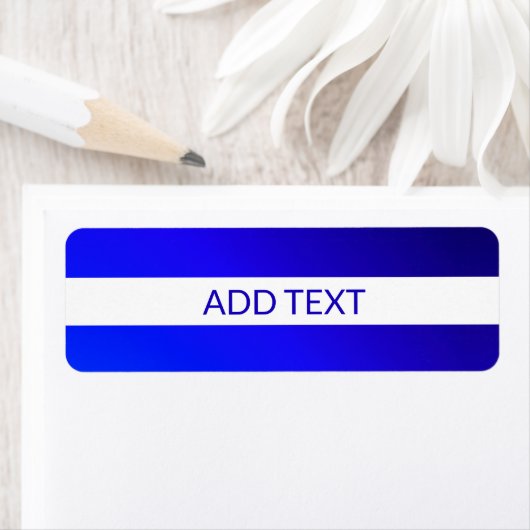 Étiquette Dégradé bleu et texte modifiable sur bande blanche (En situation)