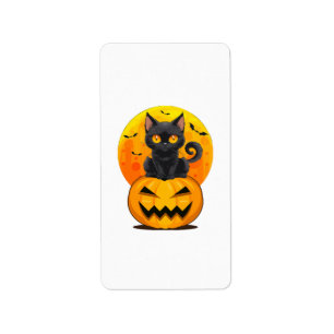 Étiquette Déguisement Halloween Citrouille Chat Noir