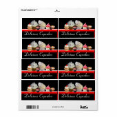 Étiquette DÉLICIEUX CUPCAKES DESERT SHOP, Rose Noir Rouge (Feuille entière)