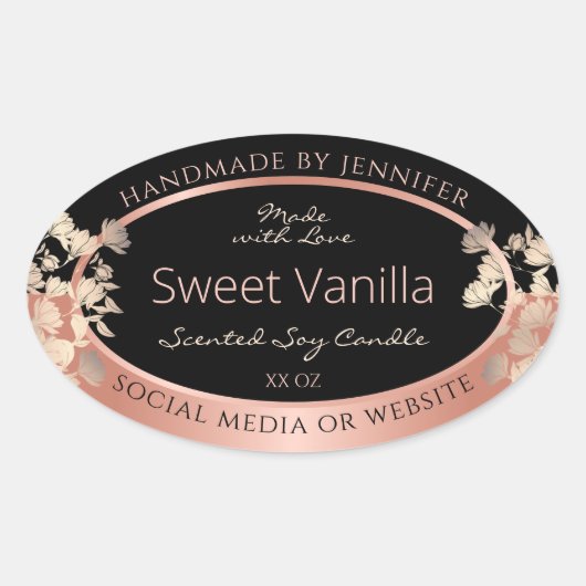 Étiquette d'emballage de produits floraux noirs Ro (Devant)