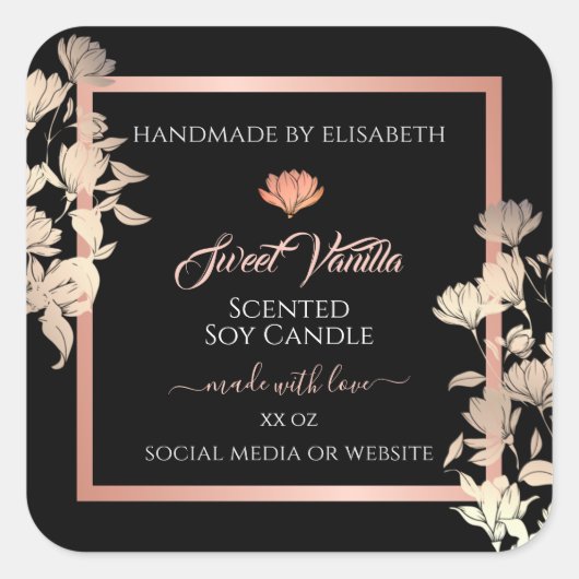 Étiquette d'emballage de produits floraux noirs Ro (Devant)