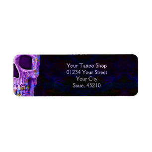 Étiquette Demi-crâne gothique Visage bleu violet Tatouage Bo