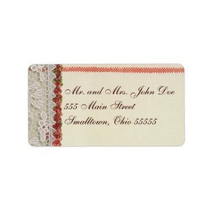 Étiquette Dentelle de rose ancienne Toile de jute rouge rust