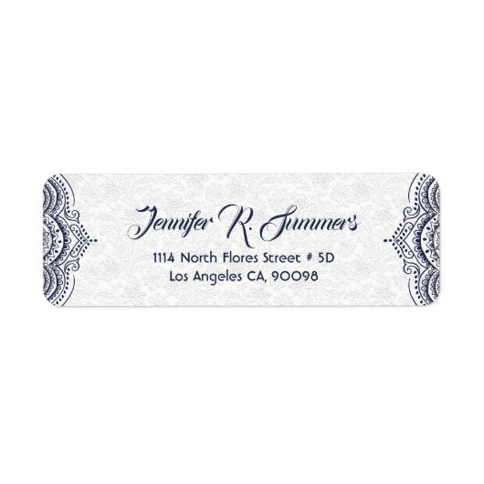 Étiquette Dentelle florale bleu foncé Damas blancs (Devant)