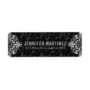 Étiquette Dentelle Florale Noire Et Blanc