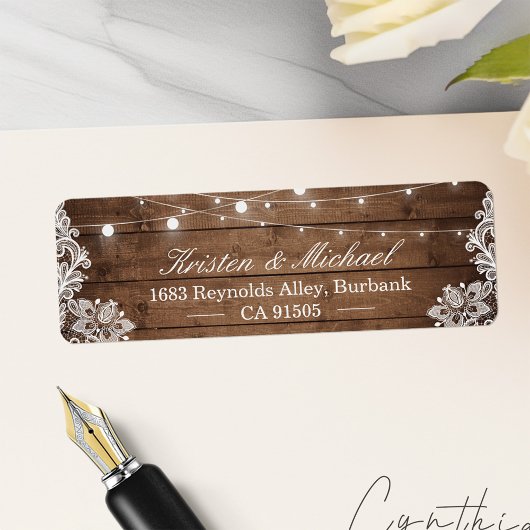 Étiquette Dentelle rustique à cordes de bois rustique