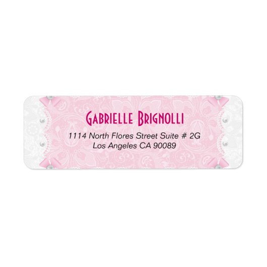 Étiquette Dentelles florales roses et perles blanches (Devant)