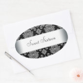 Étiquette d'enveloppe ovale Damas noir (Enveloppe)