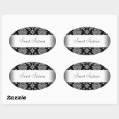 Étiquette d'enveloppe ovale Damas noir (Feuille)