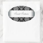 Étiquette d'enveloppe ovale Damas noir (Sac)