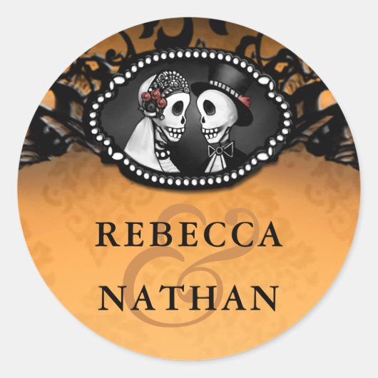 Étiquette d'enveloppes Mariage orange et noir (Devant)