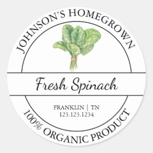 Étiquette d'épinards bio frais de jardin maison