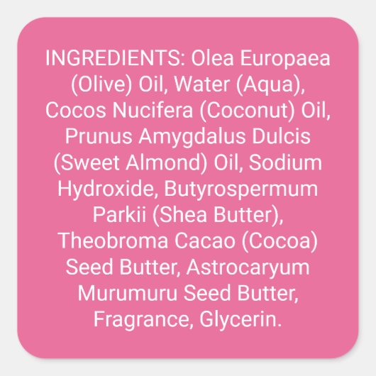Étiquette des ingrédients de savon de soins de la (Devant)