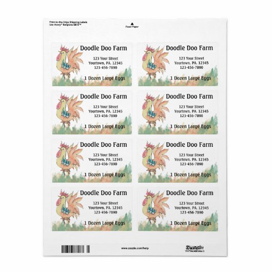 Étiquette des oeufs sur mesure du coq (Feuille entière)