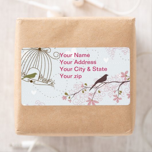 Étiquette des oiseaux et fleurs de printemps (En situation)