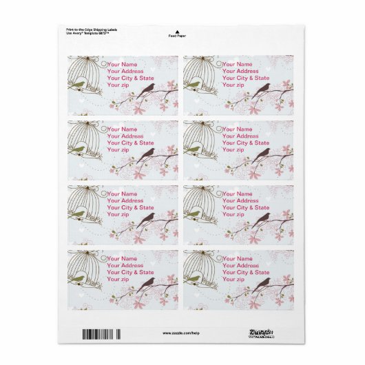 Étiquette des oiseaux et fleurs de printemps (Feuille entière)