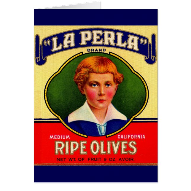 étiquette des olives de LaPerla dans les années 19 (Devant)