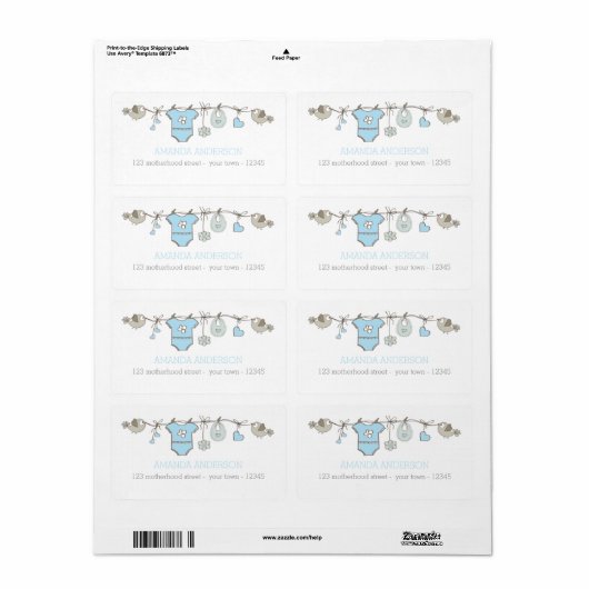 Étiquette Des vêtements de bébé élégants et bleus (Feuille entière)