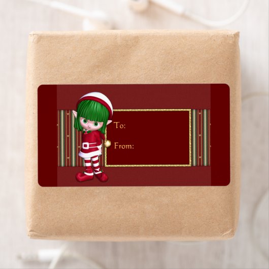 Étiquette Design de Noël avec un elfe mignon (En situation)