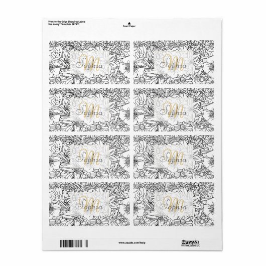 Étiquette Design élégant Doodé floral à main (Feuille entière)