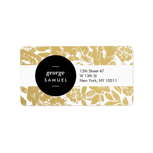 Étiquette Design Floral Or Élégant Avec Noir Gras (Devant)