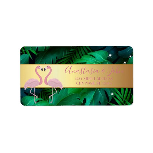 Étiquette Design moderne, Feuilles Tropical Palm, Rose (Devant)