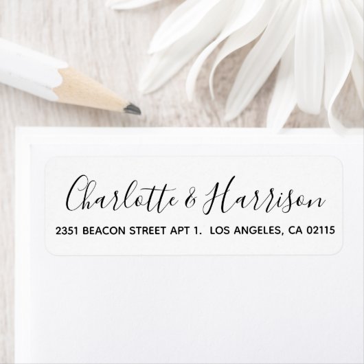 Étiquette Design noir script moderne élégant mariage chic (En situation)