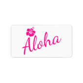 Étiquette Design original en texte rose ALOHA et fleur (Devant)