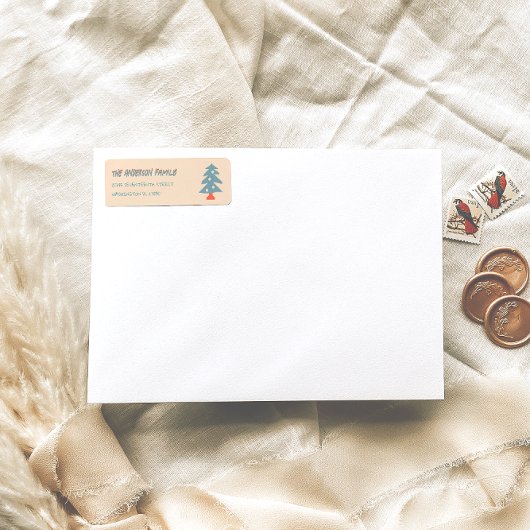 Étiquette Dessin à la main Bleu Arbre de Noël Adresse