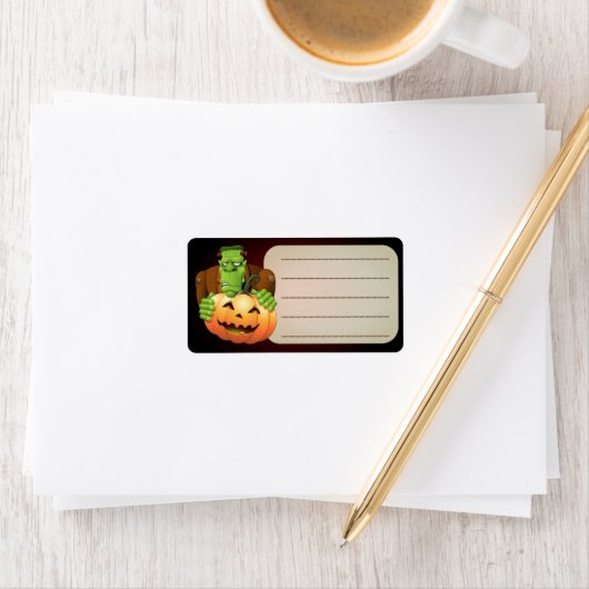 Étiquette Dessin de Frankenstein Monster avec Citrouille (En situation)