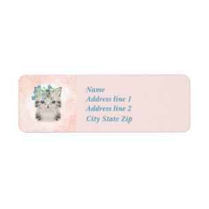 Étiquette Dessin De Kitty Gris Et Blanc Avec Dentelle De Pêc