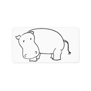 Étiquette Dessin de trait hippo mignon  
