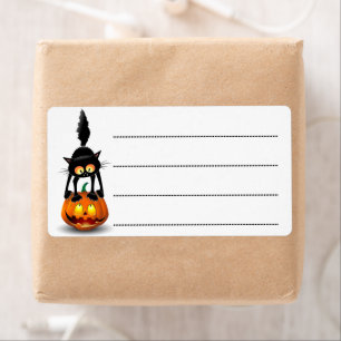 Étiquette Dessin d'Halloween au chat effrayé sur Citrouille